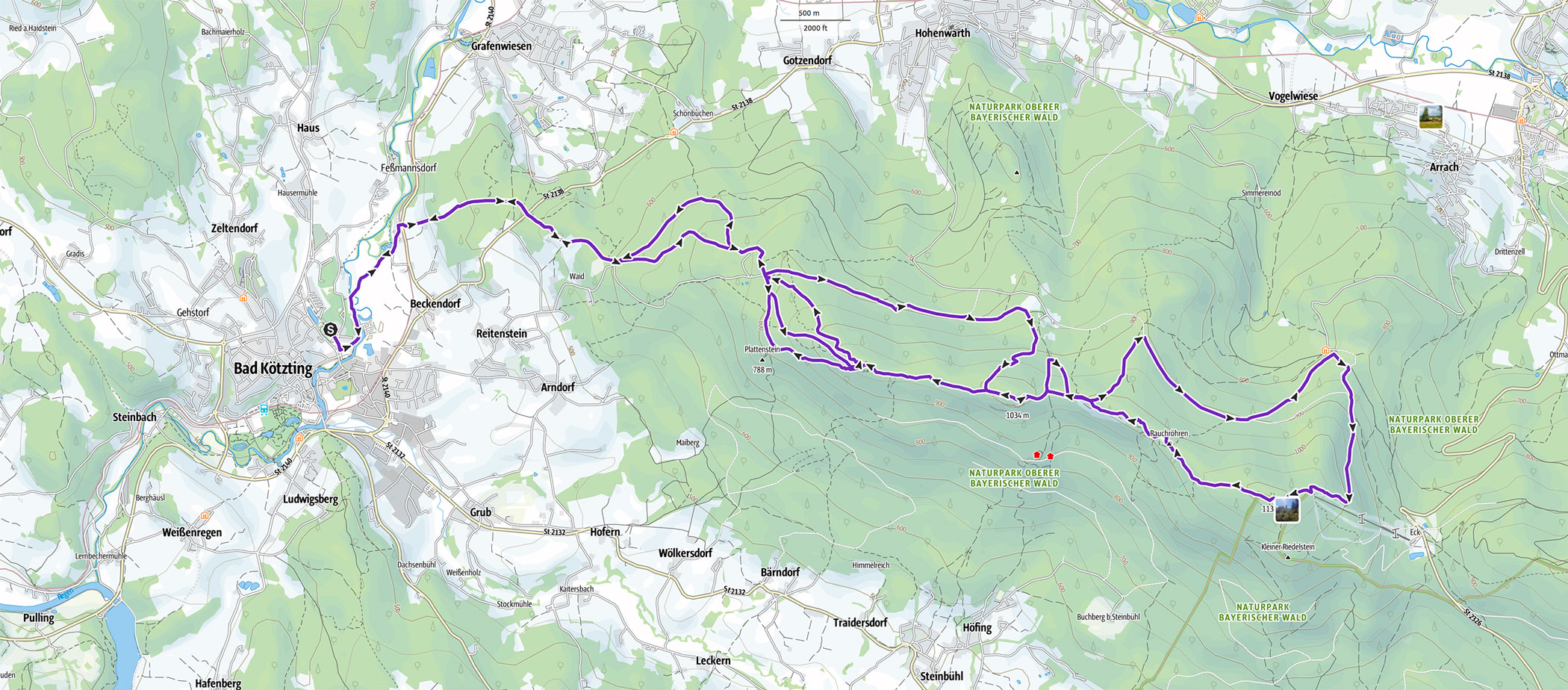 Höhenprofil mit Karte – Kaitersberg Trail